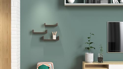 Image of Engineered Wood Wall Shelves for Living Room Wall Mounted Book Shelf,Hanging Shelf for Room,Wall & Home Decor Items | Storage Organizer U Shape Corner Wall Shelf | Set of 3 (Flowery Wenge)