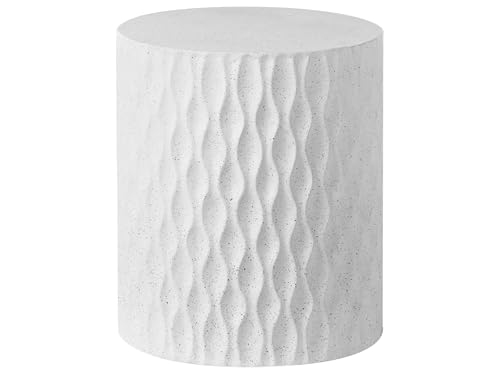 Beliani Table d'Appoint en Mgo Fibre de Verre 37 cm Forme Ronde Résistant au Vent Effet Terrazzo Blanche Antelao