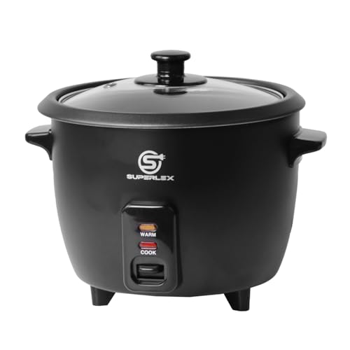 SUPERLEX Rice Cooker Small 1L Electric Rice Maker and Steamer Automatic Cooking Keep Warm Removable Non Stick Inner Pot Tempered Glass Lid Measuring Cup Spatula Easy to Clean