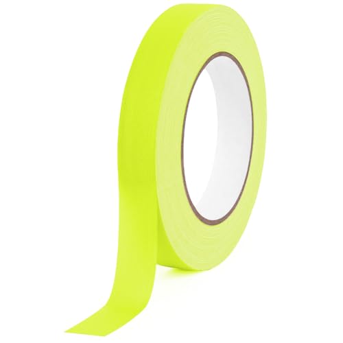 AYBUY Cinta adhesiva fluorescente, Cinta de Neón 19mm x 25m, Tape Fluorescente UV-Activa para Fiesta luz Negra, señalización, Carnaval, Halloween y Manualidades, Adhesivo libre de residuos, amarillo