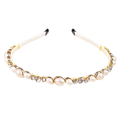 YARN & INK Women's Pearls Crystal Headbands, Cute Bling Thin Headband Vintage Hair Accessories for Women Girls (Cute Pearls Diamond)