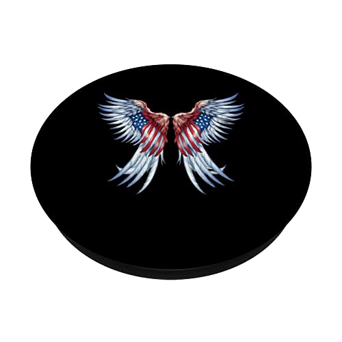 Veterans day, 4th of July patriotic wings angel usa flag PopSockets Swappable PopGrip, Black - Image 2