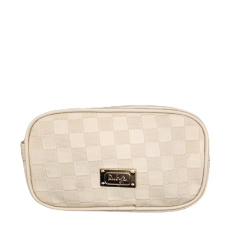 Necessaire Organizadora Premium – Viagem, Cosméticos e Maquiagem – 22x12x7cm, Poliéster e Couro – Estojo Portátil para Bolsa e Mala (Bege)