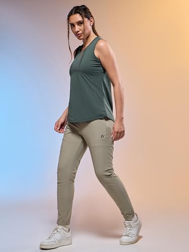 Image of TECHNOSPORT Women Solid Slim Fit Round Neck Tank Top with Cotflex for Gym, Sports and Regular Use