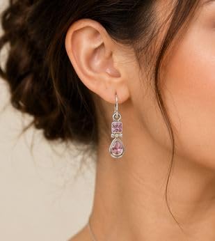 Juego de joyas de cuarzo rosa en alta joyería de plata de ley 925 pulida 5