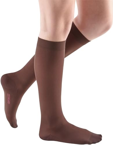 Image of Mediven Comfort Women's 20-30 mmHg Knee High Compression Stockings, Closed Toe, Semi-Transparent, Soft & Breathable Support for Leg Circulation, Work & Travel, VII, Petite, Sandstone