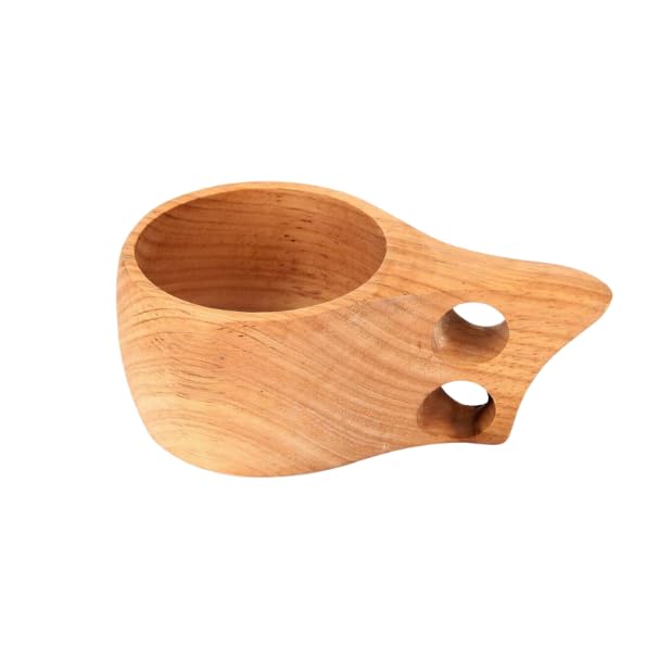 Handcrafted Wooden Coffee Cup Natural Rubberwood Double-Hole Cup Ideal for Milk, Coffee, and Tea