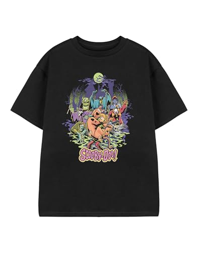 Scooby-Doo! Unisex Kids Black Short Sleeved T-Shirt | Halloween Graphic Tee for Children | Mystery Machine Cartoon Apparel Top | Kids & Teens Spooky Scooby Merchandise Gift