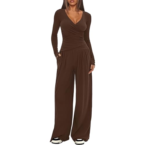 Ensemble de vêtements amropi femme col en v et pantalon large