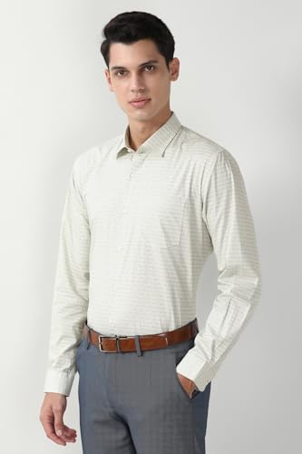 Image of Peter England Men's Printed Formal Shirt with Elegant Bloom Pattern - 100% Cotton, Full Sleeves, Regular Fit