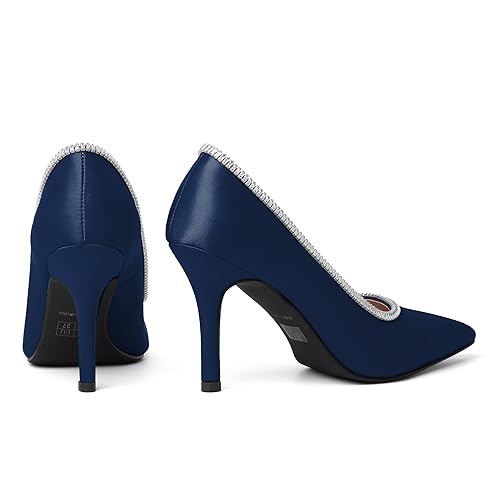 Joseywade Womens High Heels Pointed Toe Stiletto Heel Pumps Slip-on Rhinstone Crystal Chain Closed Toe 3.5 Inch Dress Shoes for Wedding Bridal Party3