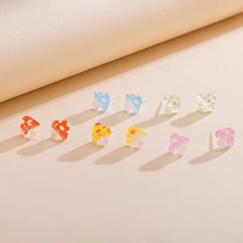 Plastic Earrings, KMEOSCH Mushroom Plastic Earrings - 2 Pairs of Hypoallergenic Studs for Sensitive Ears (Add a playful and fun touch to any outfit)2