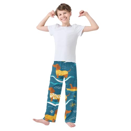 ZZXXB Dachshund and Ships Boys Long Pants Soft Trousers Elastic Waist Kids Lounge Bottoms with Pockets S-XL3