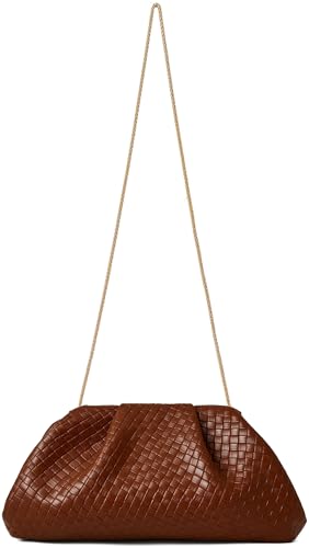 Image of Women's Woven Evening Bag Ruched Dumpling Clutch Purse Detachable Chain Crossbody Bag