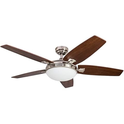 Honeywell Ceiling Fans Carmel, 48 Inch Contemporary Indoor LED Ceiling Fan with Light, Remote Control, Dual Mounting Options, Dual Finish Blades, Reversible Motor - 51920-01 (Brushed Nickel) Cover