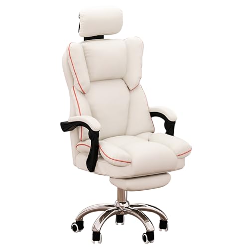 ZYHAOYAN Sillas Ergonomicas, Sillas De Escritorio con Ruedas, Silla Escritorio Juvenil, Silla De Ordenador Ancha, con Reposapiés Y con Reposabrazos, para Oficina, Dormitorio, Salón(White)