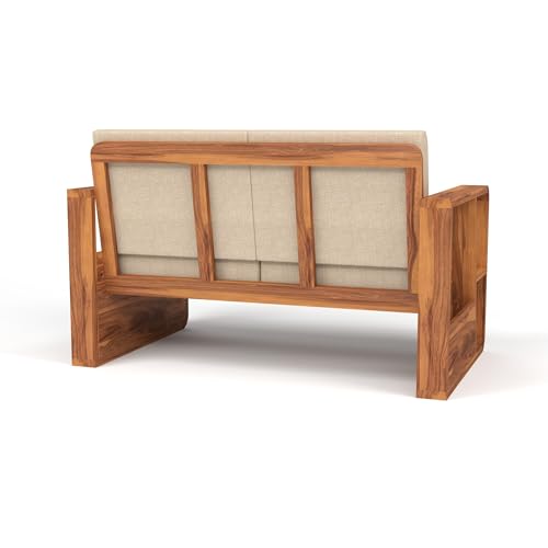 Image of KINGS HOME FURNITURE Sheesham Wooden 4 Seater Sofa for Living Room | Solid Wood Sofa with Side Newspaper Holder | Rosewood Sofa Set for Home & Office | Lounge (Honey Finish, 4 Seater)
