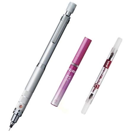 Uni Kuru Toga Roulette Model Auto Lead Rotation Mechanical Pencil 0.5 Mm - Silver Body (M5-10171P.26) Value Set, with the Spare 20 Leads Only for Kuru Toga & Pencil Eraser for Kuru Toga (Set of 5)