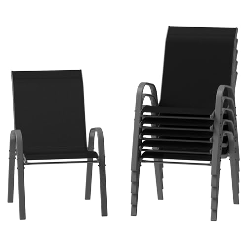 Image of Amopatio Patio Chairs Set of 6, Outdoor Stackable Dining Chairs for All Weather, Breathable Garden Outdoor Furniture for Backyard Deck(Black)
