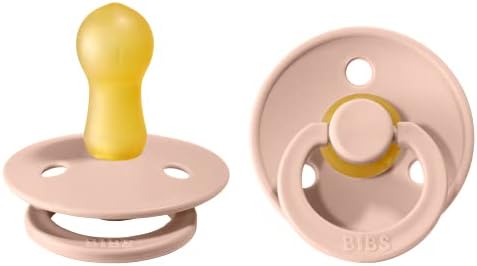 BIBS Colour Soother 2-Pack, BPA Free Dummy Pacifier, Round Nipple. Natural Rubber Latex, Size 2 (6-18 Months), Blush / Blush