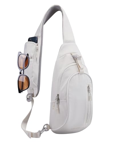 [ウォーターフライ] ボディバッグ ワンショルダーバッグ 斜め掛けバッグ メンズ: 小さめ ショルダーバッグ 軽量 肩掛けバッグ コンパクト シンプル 背面メッシュ ショルダー付替え可能 スポーツ カジュアル レディース 2way (白)