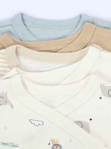 TupTam Baby Mädchen Langarm Wickelshirt Baumwolle 5er Set, Farbe: Braun_Beige_Streifen_Tieren, Größe: 68