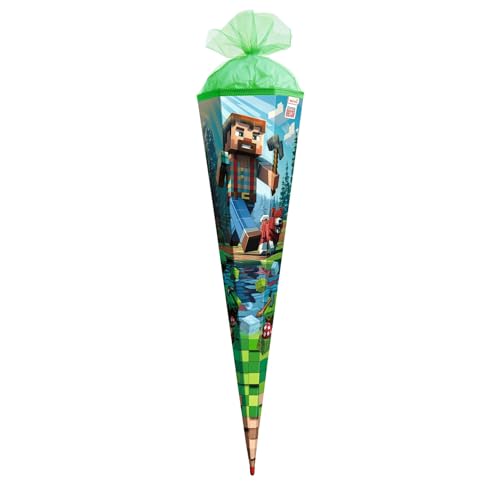 ROTH Motiv-Schultüte Block Game 100 cm groß 6-eckig mit Tüllverschluss Spitze XXL Zuckertüte zum Schulanfang