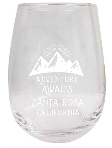 Santa Rosa California Souvenir 9 Ounce Laser Engraved Stemless Wine Glass Adventure Awaits Design 2-Pack