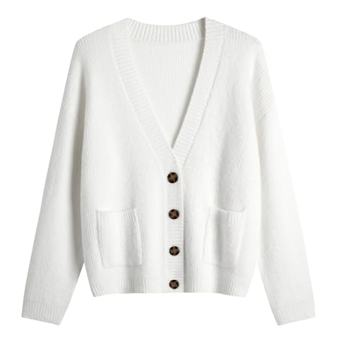 Image of Women's Knit Cardigans Open Front Long Sleeve V Neck Button Down Loose Cardigan Sweaters Cable Knit Outwear Coats