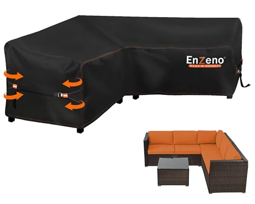 Enzeno Garden V-Shape Furniture Cover Waterproof 420D Heavy Duty Oxford Fabric Outdoor Rattan Corner Sofa Cover with Waterproof Tape (215 * 215 * 87cm)
