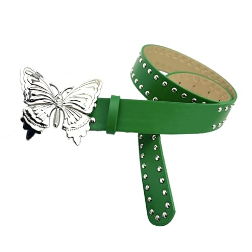 Obotsnoi Cinturón de cuero de moda para mujer, versátil cintura de cuero, novedosa para trajes de moda, festivales de música, verde, Talla única