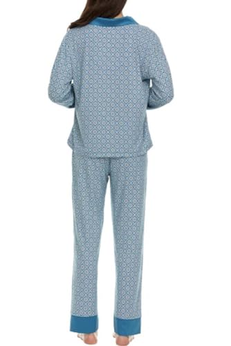 FN Women's 2 Piece Super Soft Satin Trim Notch Collar Pajama Sleep Lounge Set3
