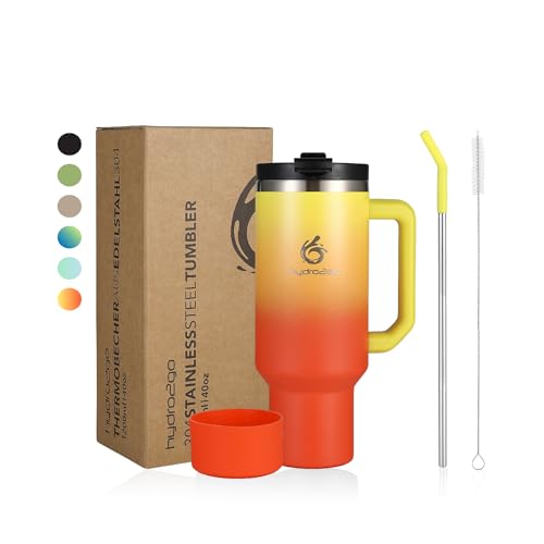 Hydro2Go tumbler avec paille – gobelet isotherme 1200 ml (Sun) – 10h chaud & 12h froid – lavable au lave-vaisselle, sans BPA, idéal en voyage