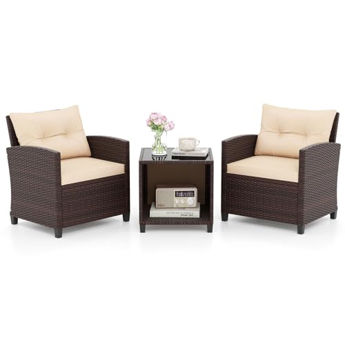 COSTWAY Gartenmöbel Set, Rattan Balkonmöbel inkl. 2 Stühle mit...