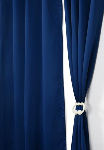 Image of LaVichitra 2 Pieces Solid Premium Blackout Curtains - Thermal Insulated, 3 Layered, 100% Opaque Window - 4 feet, Navy Blue