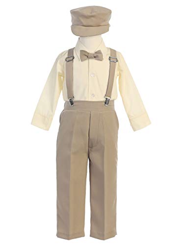 Image of Pink Princess Suspenders Pants Set - Toddler Wedding Outfit Boy - Baby Boy Formal Outfits - Easter Church Dress Clothes Tie