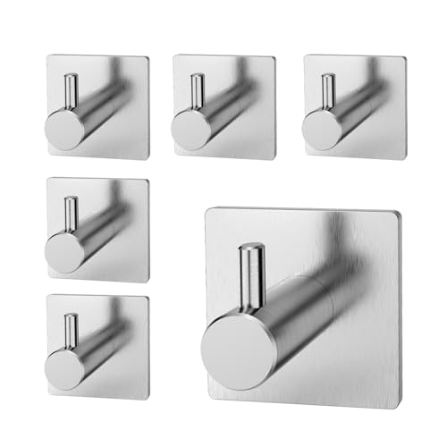 KARATINTL Handtuchhalter ohne Bohren, 6er-Set, Dicke Edelstahl-Handtuchhalter,Wandhaken Selbstklebend, Extra Starke Klebehaken Für Küche und Bad