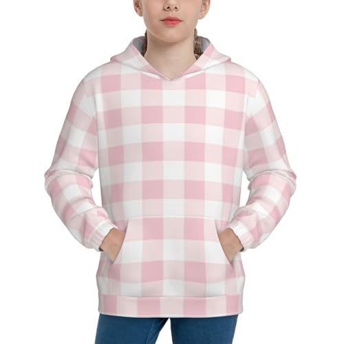 Pink Checkboard Kid Hoodies Boys Sweatshirts Girls Pullover with Pocket