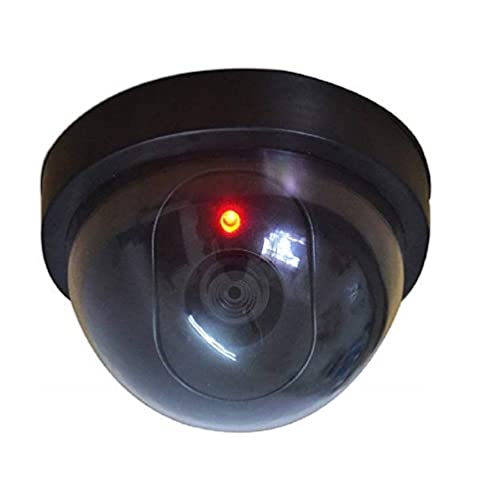 Image of Dummy Fake Security CCTV Dome Camera with Flashing Red LED Light with Security Alert Sticker Decals, Fake Security Cameras with LED Light (1 pcs) (Black)