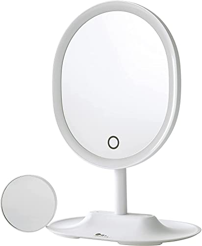 Espejo Maquillaje con Luz LED, Aumento 5X Espejo Cosmético Pequeño, Espejo de la Vanidad Rotación 90° Pantalla Táctil Cover