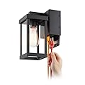 mirrea 11" Classic Outdoor Wall Sconce with Built-in GFCI Outlet 1 Light in Matte Black Rectangular Metal Frame and Clear Glass Shade Waterproof Porch Light Patio Light
