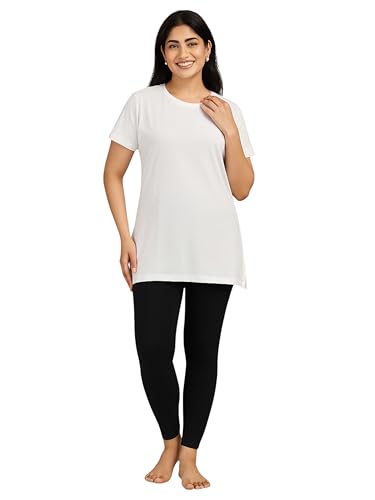 Image of 9shines Label Cotton Plus Size Long T-Shirt Tunic | Hip Covering Regular Top Nightwear| Sleepshirt Lounge wear for Women with Pocket (M-7XL)