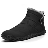 Hanani Snow Boots Women Men Barefoot Shoes Winter Fur Lined Warm Ankle Booties Side Zipper Flat Short Ladies Non-Slip Walking Shoes Black