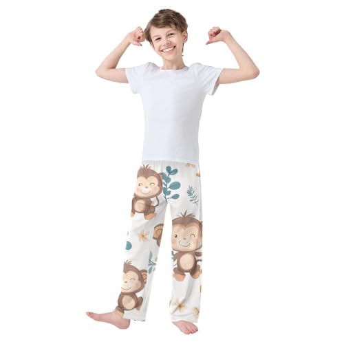 Lovely Monkey Florals Boys Long Pants Soft Trousers Elastic Waist Kids Lounge Bottoms with Pockets S-XL3