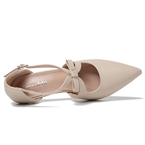 fereshte Women's Kitten Heels T Strap 2 Inch Low Heel Bow Pointed Toe D'Orsay Dressy Pumps4