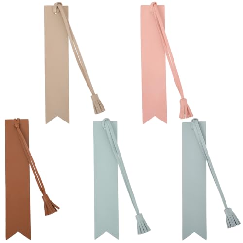 GORGECRAFT 5 marcapáginas de piel sintética de 5 colores con borlas, etiquetas de piel, accesorios de lectura de libros, para amantes de los libros, biblioteca, lectores de gusanos de biblioteca