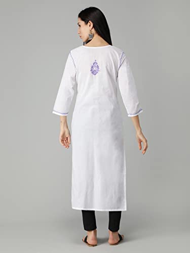 Image of Seva Chikan Hand Embroidered Lucknowi Chikankari Regular Straight Cotton Kurta Kurti for Women SCL4243