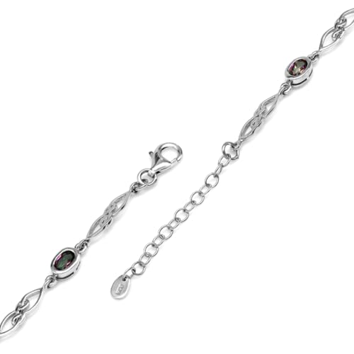 Image of Silvershake Birthstone Gemstones White Gold Plated or Yellow Gold Plated 925 Sterling Silver Scroll /Filigree Celtic Knot Weave 7.25 to 8.75 Inch with Adjustable Extension Bracelet Jewelry for Women