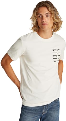 Calvin Klein Camiseta de Manga Corta Hombre Serif Box Graphic tee de algodón, Beige (Tofu), L