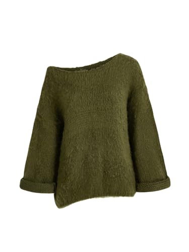 Image of WDIRARA Women's One Shoulder Long Sleeve Oversized Sweater Asymmetrical Pullover Knit Top